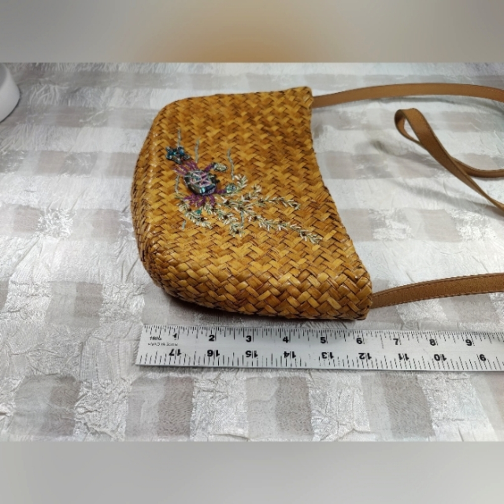 Capelli Woven Tropical Straw Beaded Crystal Embroidered Hyacinth Shoulder Bag - Picture 9 of 9